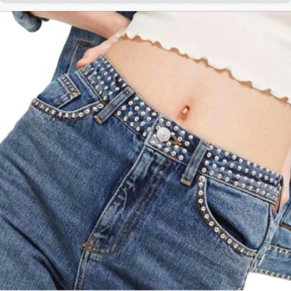 Topshop High Rise  Moto Studded Mom Jeans - Picture 4 of 15